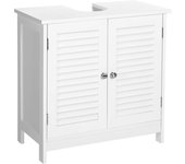 Mueble de baño estilo nórdico con 2 puertas de persiana y estante ajustable, blanco, 60x30x60 cm