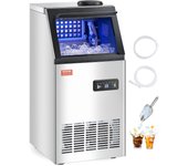 Vevor máquina de hielo autónoma, producción 50 kg/24 h, almacenaje 12,7 kg, 36 cubitos en 15 min, pantalla led, función autolimpiante, bar, oficina