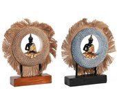 Figura decorativa dkd home decor 19 x 6 x 25 cm beige azul buda oriental (2 unidades)