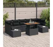 Vidaxl juego de sofás de jardín juego de 8 negro y madera natural