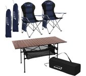 Hauki juego de muebles de camping 3pcs. mesa de camping plegable marrón con 2 sillas de camping azules