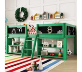 Cama infantil 90 x 200 cm con estantes de almacenamiento - madera de pino + mdf - somier de láminas - verde (sin colchón)