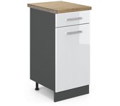 Vicco mueble bajo de cocina r-line, blanco alto brillo, 40 cm , et roble
