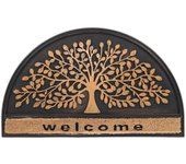 Relaxdays felpudo entrada, semicircular, con árbol y palabra welcome, 75x45cm, goma y coco, antideslizante, negro/bronce