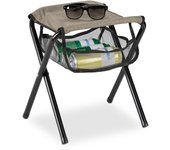 Relaxdays taburete plegable, bolsa malla, resiste 120 kg, banqueta camping, portátil, ligero, silla, 39x29x35 cm, beige