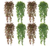 Paquete de 8 plantas colgantes artificiales biónicas para decoración de habitaciones, rojas y verdes.