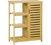 Mueble de baño con compartimento de armario y 3 niveles abiertos, mueble de inodoro, dispositivo antivuelco, mueble auxiliar, bambú, natural
