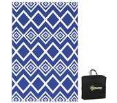 Tapete exterior 182x274 cm, resistente al agua, tapete de plástico con saco de transporte, azul y blanco