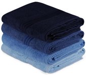 Juego de toallas de baño (4 piezas) azul oscuro, azul y azul claro