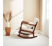 Mecedora escandinava con borreguito y madera de hevea, lorens, blanco, 65x80x81.5 cm