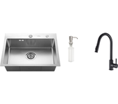 Fregadero cocina 1 bac 55*45cm fregadero empotrado y de colocar con dispensador de jabón + grifo de cocina negro,extraíble giratorio de 360 °