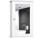 Costway armario de baño, mueble con espejo de pared con estante, gabinete multiusos de almacenamiento organizador 34x15x53centímetros (blanco)