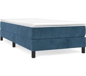 Cama con somier tapizado y colchón de terciopelo azul oscuro 90x200 cm