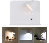 Aplique de pared orientable 6w con carga usb y type c, 2700k-6000k, blanco, chips osram, driver kegu