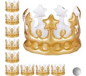 Relaxdays set de 10 coronas cumpleaños hinchables, pvc, dorado, 16 x 21 cm