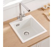 Auralum max blanco fregadero de cocina de granito de cuarzo de un seno de 40 x 45 cm - fregadero de encimera