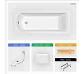 Bañera rectangular - 180 x 80 cm - sin mueble - con patas - repisa de bambú - desagüe cromado - shea