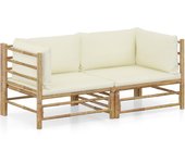 Vidaxl set de muebles de jardín 2 piezas bambú y cojines blanco crema