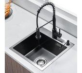 Fregadero cocina negro grisáceo 50 x 45 cm, fregaderos cocina 1 seno en acero inoxidable, con dispensador de jabón crystal