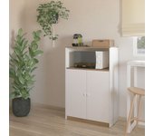 Mueble auxiliar para microondas | color blanco y roble | 124 x 80 x 40 cm (alto x ancho x fondo)