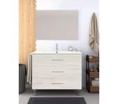 Mueble de baño ribera de 3 cajones incluye lavabo y espejo - blanco nórdico 90 x 45 cm seno centrado