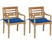 Sillas batavia 2 piezas con cojines azul royal madera de teca