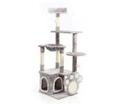 Fudajo àrbol rascador para gatos gris con huellas de patitas 135cm con sisal y casita