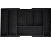 Relaxdays cubertero cajón extensible, organizador cubiertos 5-7 espacios, clasificador utensilios, bambú/mdf, negro