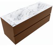 Mondiaz vica dlux 130cm mueble de baño color rust con 2 cajones. con lavabo cloud doble sin orificios color glace