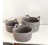 3 cestas de almacenamiento de cuerda de algodón tejidas con forma de orejas de gato, caja organizadora de juguetes y artículos diversos de escritorio