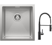 Fregadero empotrado de inox cecipa max, fregadero de cocina de 1 seno cepillado de 40x44cm + mezclador cocina de resorte negro con rociador extraíble