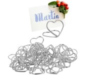 Relaxdays set de 48 soportes para fotos en forma de corazón, porta tarjetas, menús, postales, para bodas, plateado