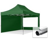 3x4,5 m carpa plegable, professional aluminio 40mm, 2 laterales con ventanas panorámicas, verde oscuro