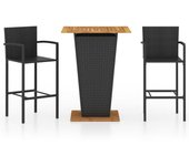 Conjunto de bar para jardín 3 piezas negro