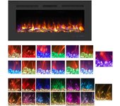 Chimenea eléctrica de pared mystflame galaxy 36, 13 colores de llama y luz inferior, troncos y cristales, termostato y pantalla táctil (91,5 cm)