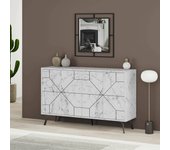 Aparador meridian, bufé de salón, aparador de salón, despensa de cocina, 123x35h62 cm, mármol blanco