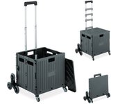Relaxdays carro de la compra subeescaleras, plegable, cesta con ruedas, tapa, asa telescópica, hasta 35 kg, gris