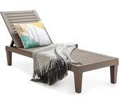 Costway tumbona de jardín con respaldo ajustable de 5 posiciones tumbona de relax de pp silla reclinable para playa patio terraza piscina (marrón)