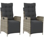 2 uds sillones reclinables jardín | silla de exterior | sillon con reposapiés ratán pe gris cfw53073