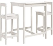 Set de mesa y taburetes altos jardín 3 pzas madera pino blanco