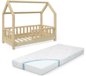 Vitalispa cama en forma de casa wiki, marrón, 70x140 cm con colchón