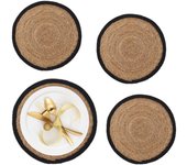 Relaxdays 4 salvamanteles, para mesa de comedor, jacinto de agua, manteles individuales, redondos, 37cm ø, natural/negro