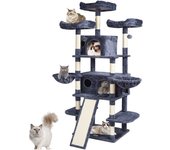 Vevor área juegos interio gatos, poste rascador gatos varios niveles 68,5 pulgadas con dos condominios,postes sisal, hamacas y plataformas observación
