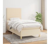 Cama con somier y colchón crema 90x200 cm tela