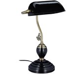 Relaxdays lámpara banquero vintage, tulipa orientable cristal, pedestal madera, rosca e27, luz escritorio retro, negro