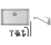 Fregadero cocinae 1 bandeja 74*44*20cm 304 inox fregadero cepillado con sifón/trop-plein+grifo cocina,orientable 360°,de latón,cromado