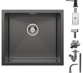 Cecipa max fregadero bajo encimera de inox con dispensador de jabón - fregadero de cocina de 1 seno - fregadero de cocina negro con desagüe -50*44cm