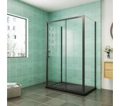 Aica mampara de ducha rectangular corredera frontal y dos paneles fijos cristal templado 5mm perfil negro mate (680-700)x(1263-1303)x(680-700)x1850mm