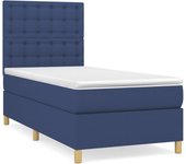 Somier de láminas con colchón azul 90x200 cm tela