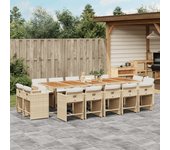 Conjunto de comedor de jardín y cojines 15 piezas beige